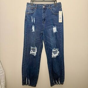 NWT Madden Girl Love ’90s Fit Distressed Jeans Dark Wash, Size 30
